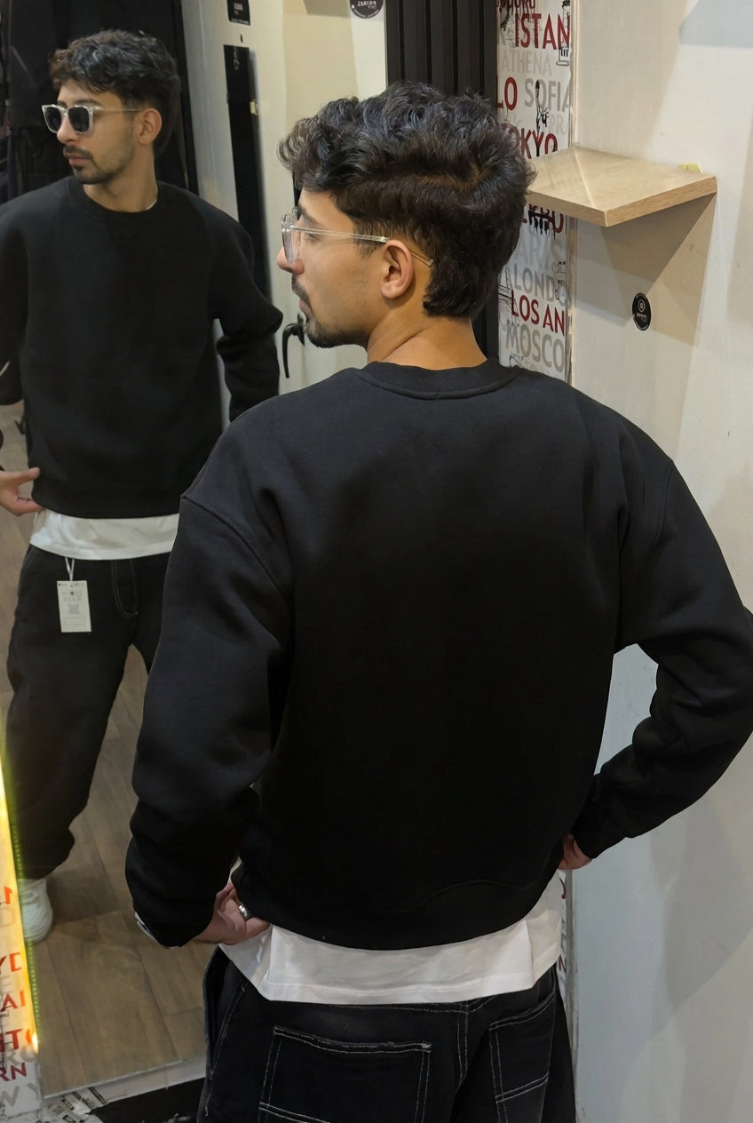 Black Oversized Cropped Sweatshirt