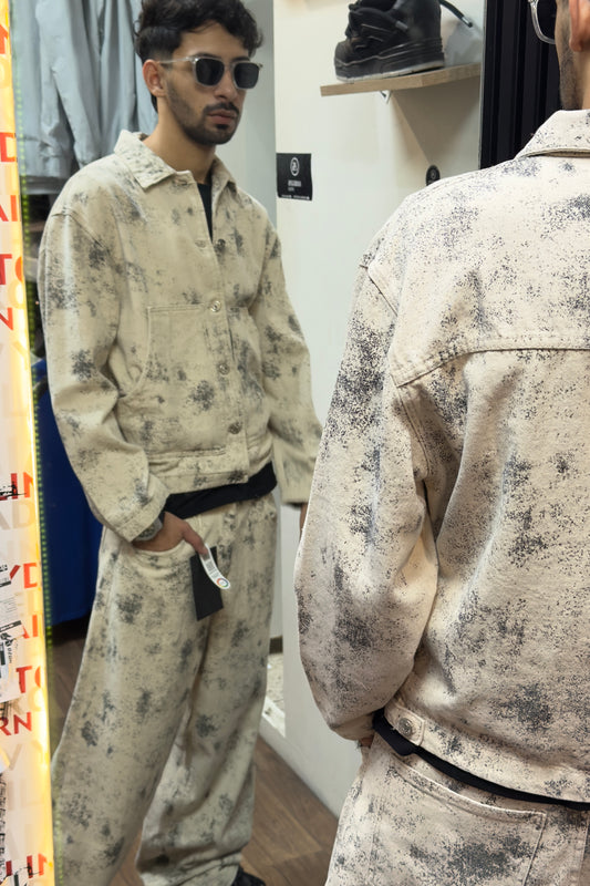 Cream Acid Wash Denim Set