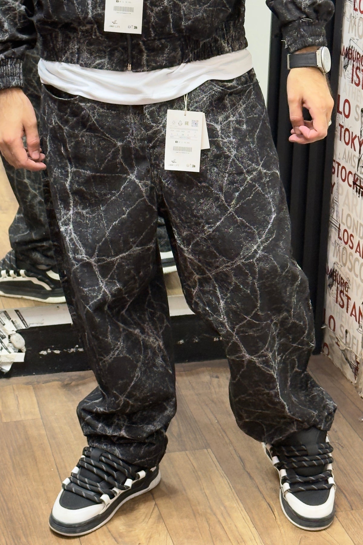 Black Marble Effect Denim Set