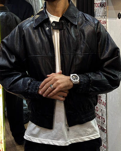 Brenz Black Leather Aviator Bomber Jacket