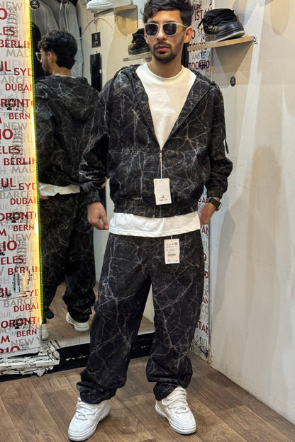 Black Marble Effect Denim Set