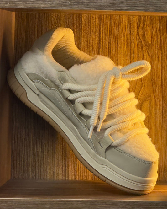 Beige Faux-Fur Chunky Skate Sneaker