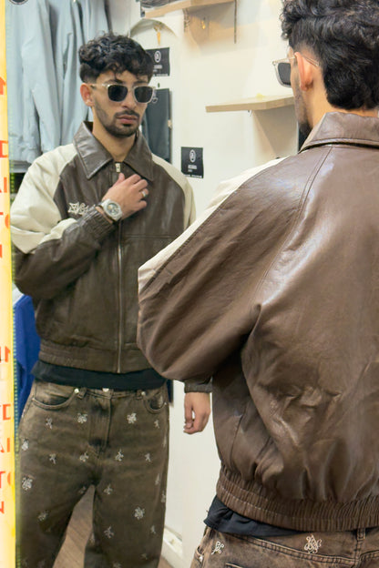 Two-Tone Leather Bomber Jacket