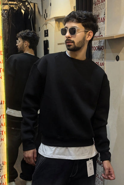 Black Oversized Cropped Sweatshirt