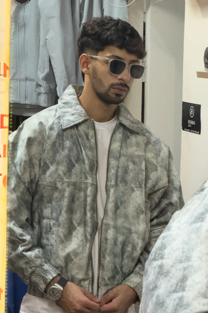 BRENZ Acid Wash Green Harrington Zip Jacket