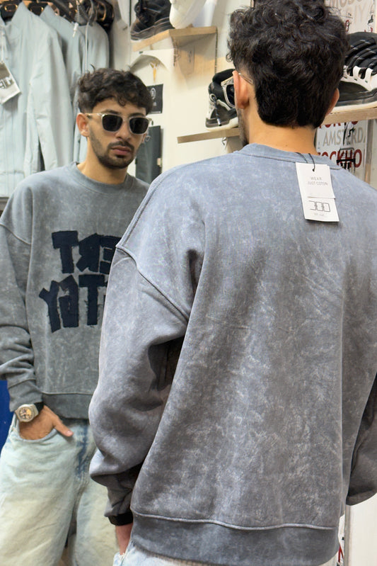 Grey Acid Wash Oversized Sweatshirt