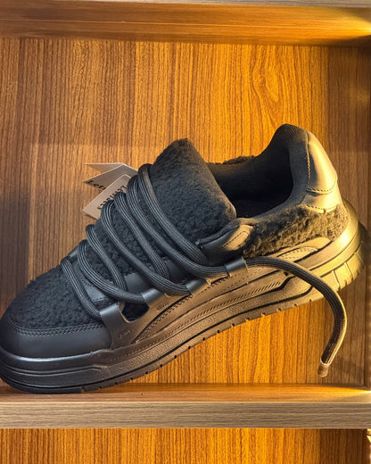 Black Faux-Fur Chunky Skate Sneaker
