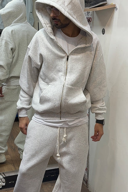 Light Grey Zip Hoodie Tracksuit Set