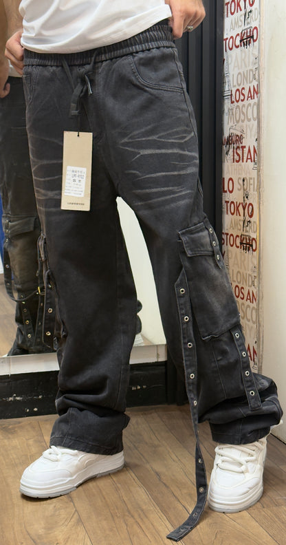 CARGO JEANS LASER BLACK CN
