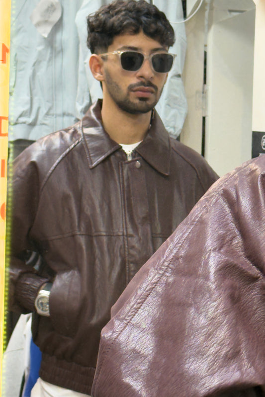 Burgundy Leather Bomber Jacket
