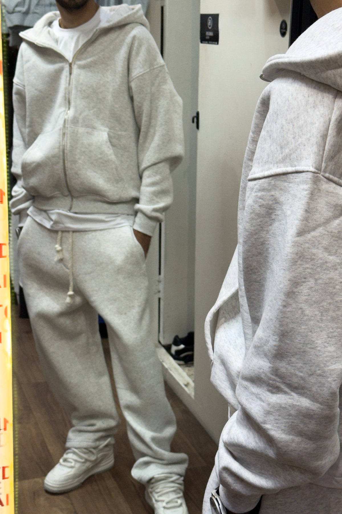 Light Grey Zip Hoodie Tracksuit Set
