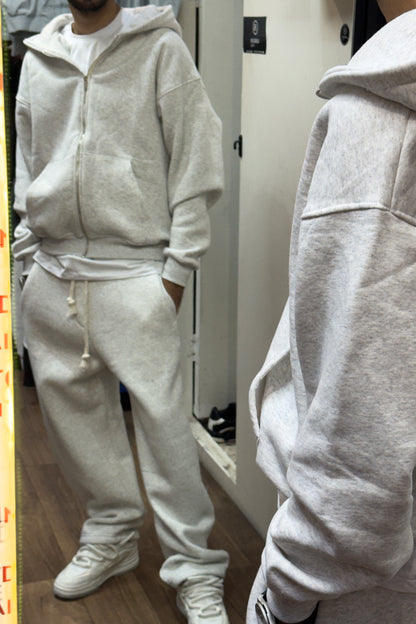 Light Grey Zip Hoodie Tracksuit Set