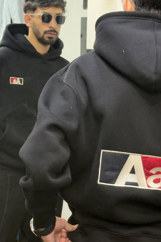 Black "Aa" Patch Minimalist Hoodie