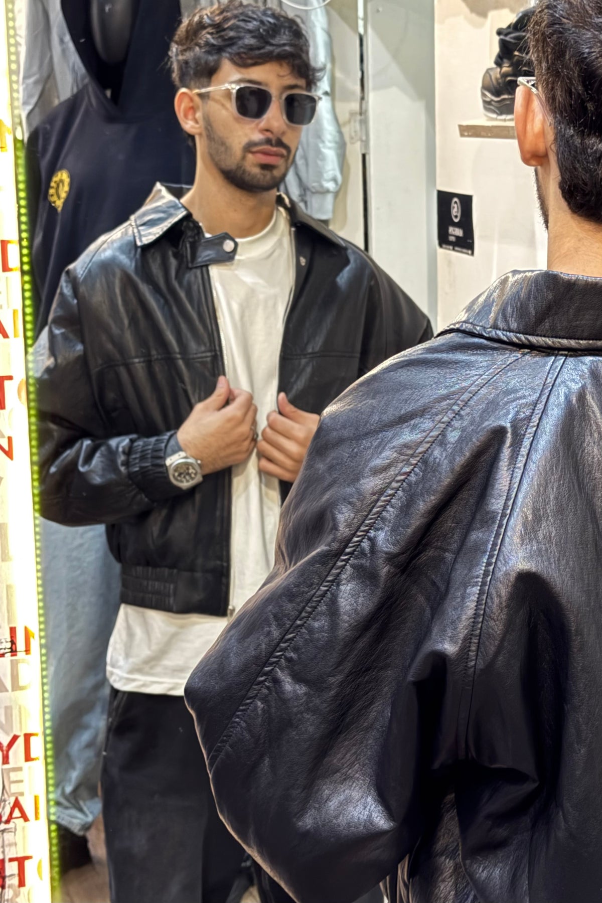 Brenz Black Leather Aviator Bomber Jacket
