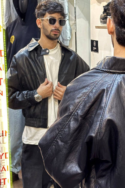 Brenz Black Leather Aviator Bomber Jacket