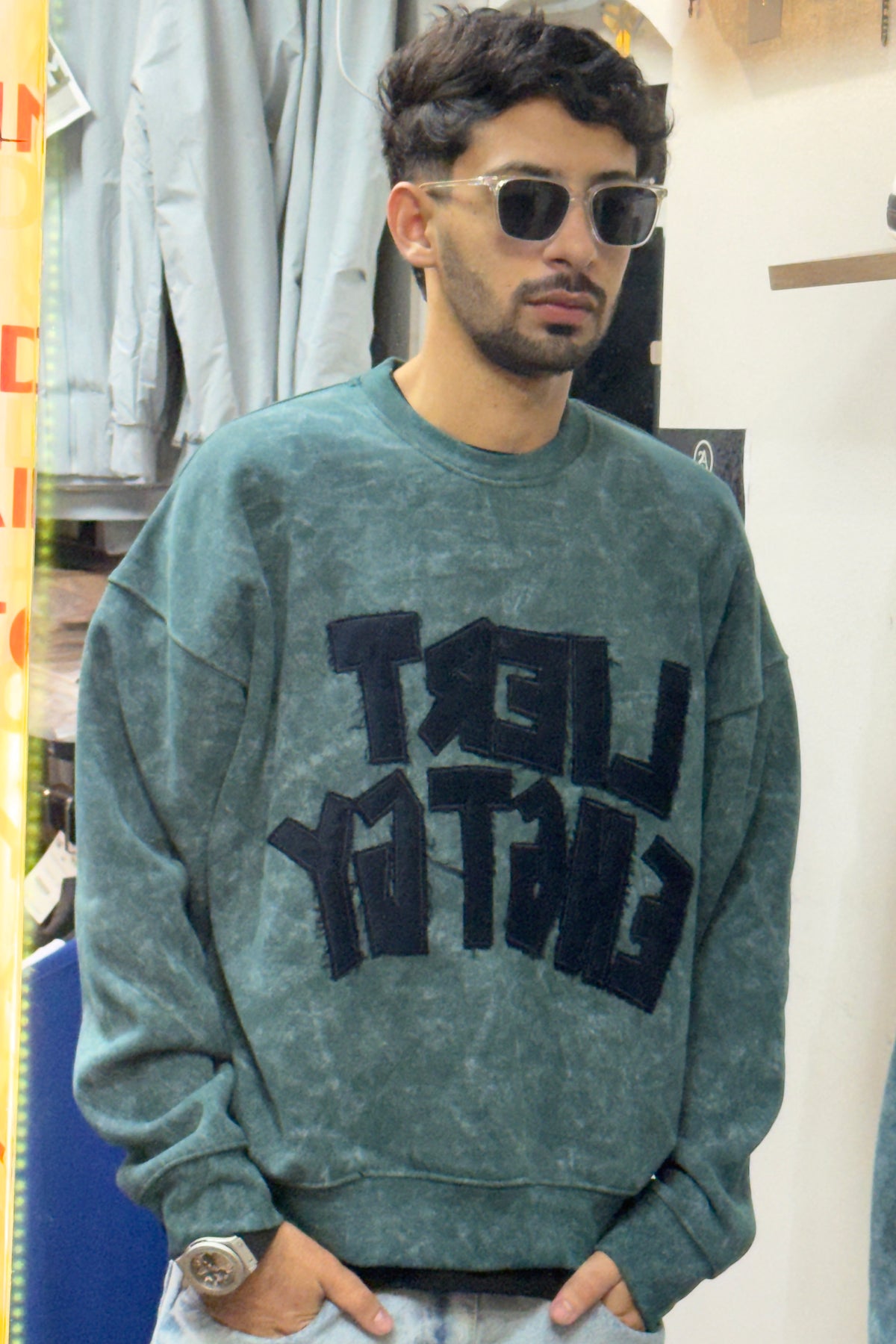 Washed Teal Green Graphic Sweatshirt