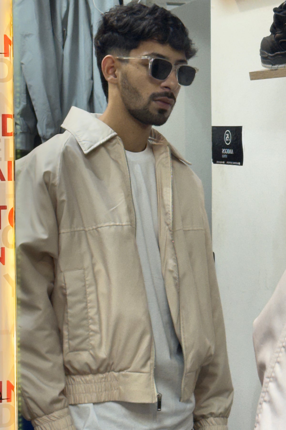 BRENZ Cream Minimalist Zip-Up Jacket