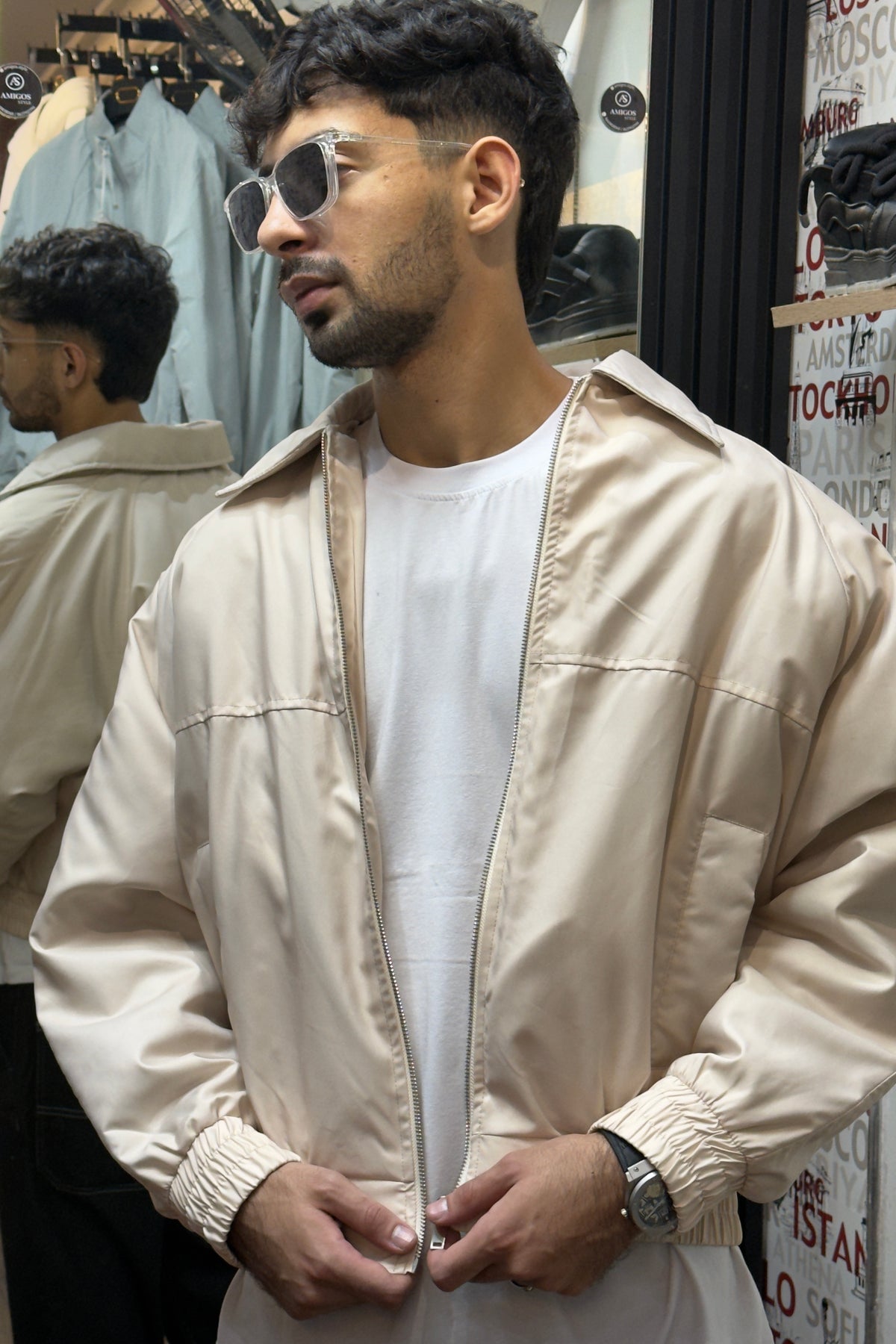 BRENZ Cream Minimalist Zip-Up Jacket