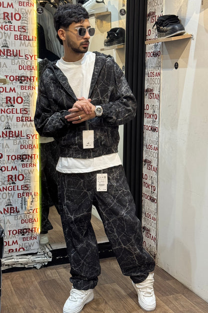 Black Marble Effect Denim Set