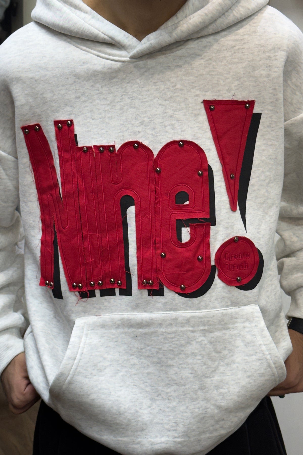 Heather Grey Studded Patchwork Hoodie