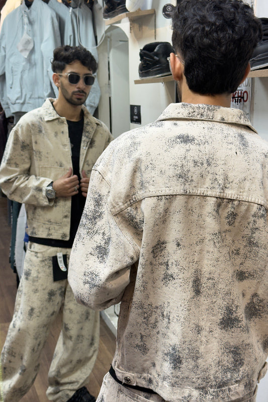 Cream Acid Wash Denim Set