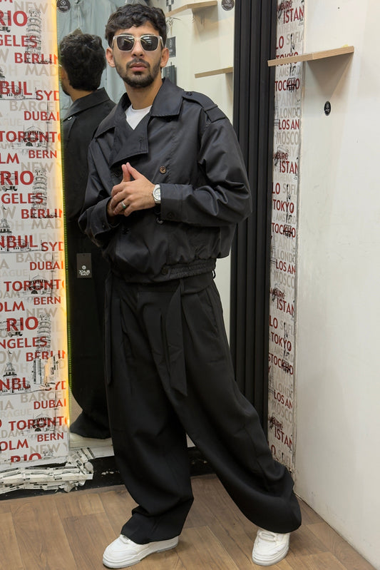 Black Tailored Cropped Trench Set