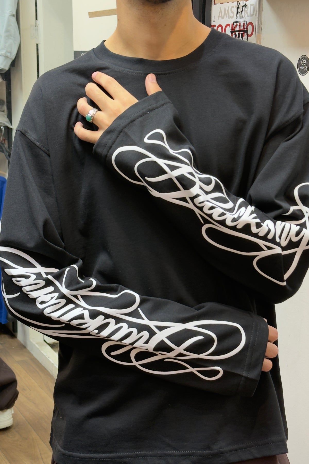 Black Long-Sleeve Graphic T-Shirt