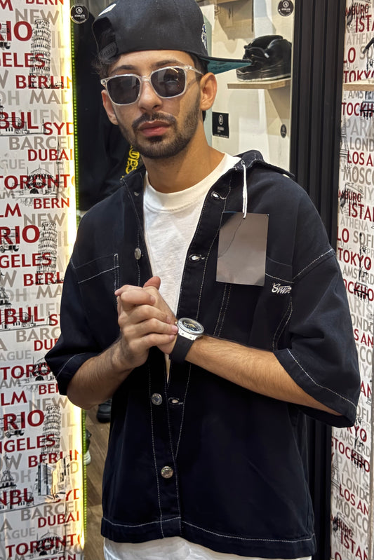 STWD Short-Sleeve BLACK Denim Overshirt