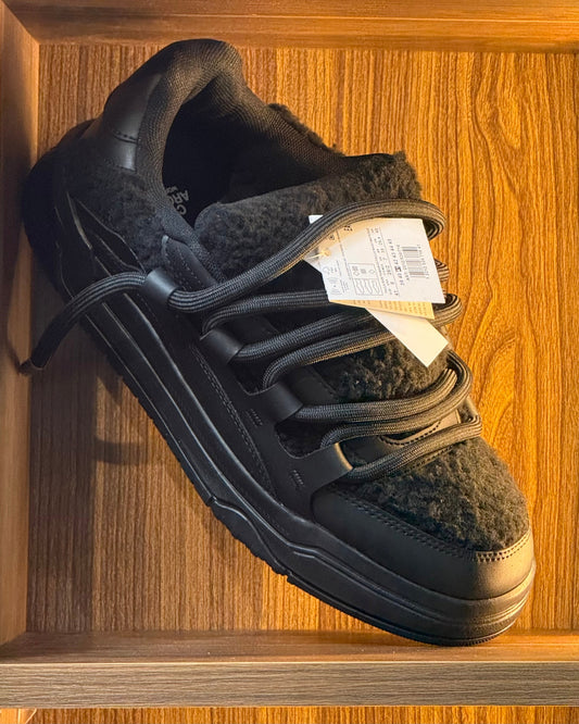 Black Faux-Fur Chunky Skate Sneaker