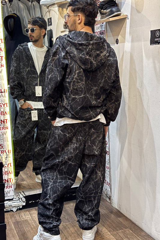 Black Marble Effect Denim Set