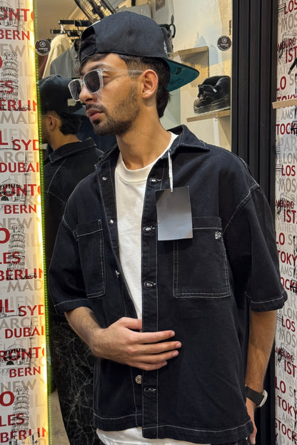 STWD Short-Sleeve BLACK Denim Overshirt
