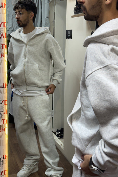 Light Grey Zip Hoodie Tracksuit Set