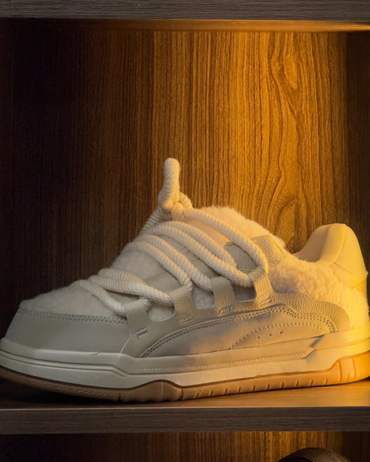 Beige Faux-Fur Chunky Skate Sneaker