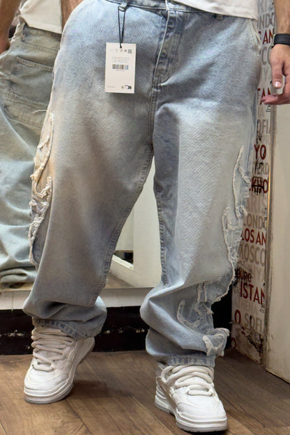 BAGGY JEAN FLAME PATCH LIGHT WASH