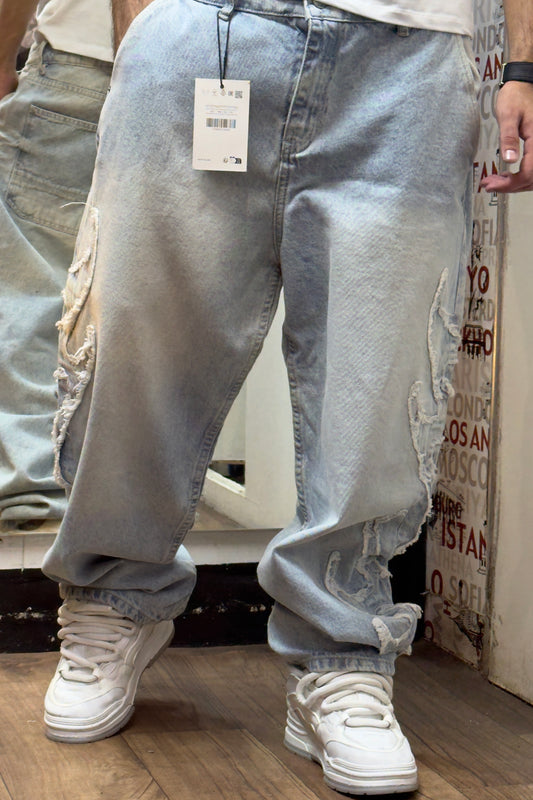 BAGGY JEAN FLAME PATCH LIGHT WASH