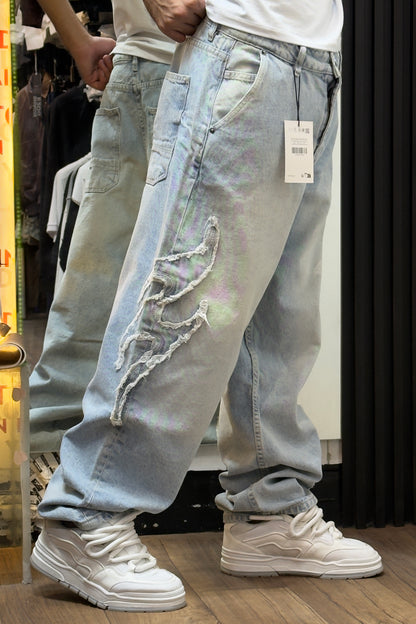 BAGGY JEAN FLAME PATCH LIGHT WASH