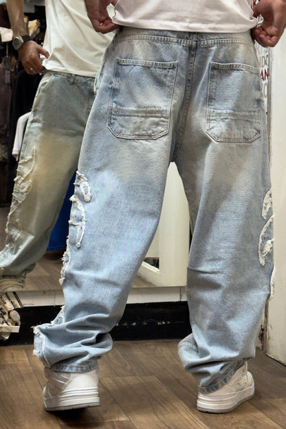 BAGGY JEAN FLAME PATCH LIGHT WASH