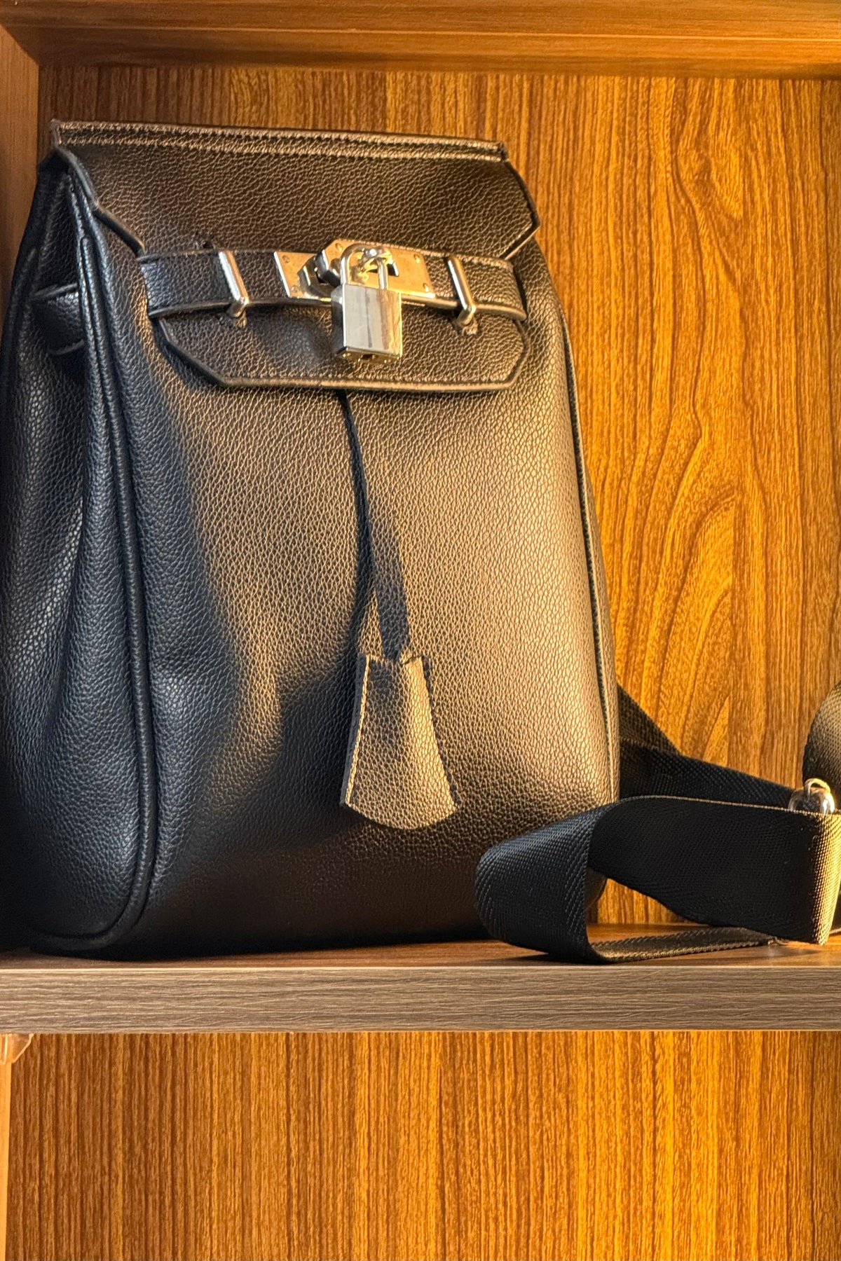 Black Pebbled Leather Crossbody Bag