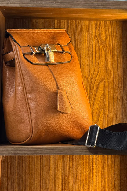 Camel Pebbled Leather Crossbody Bag